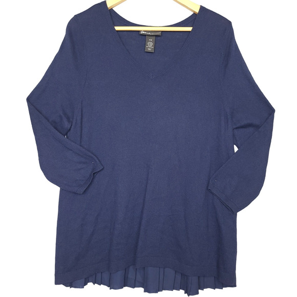 Lane Bryant Women's Knitted Wool Blend Top Sz 14/16 Pleated Long Sleeve Blue EUC - Picture 2 of 8